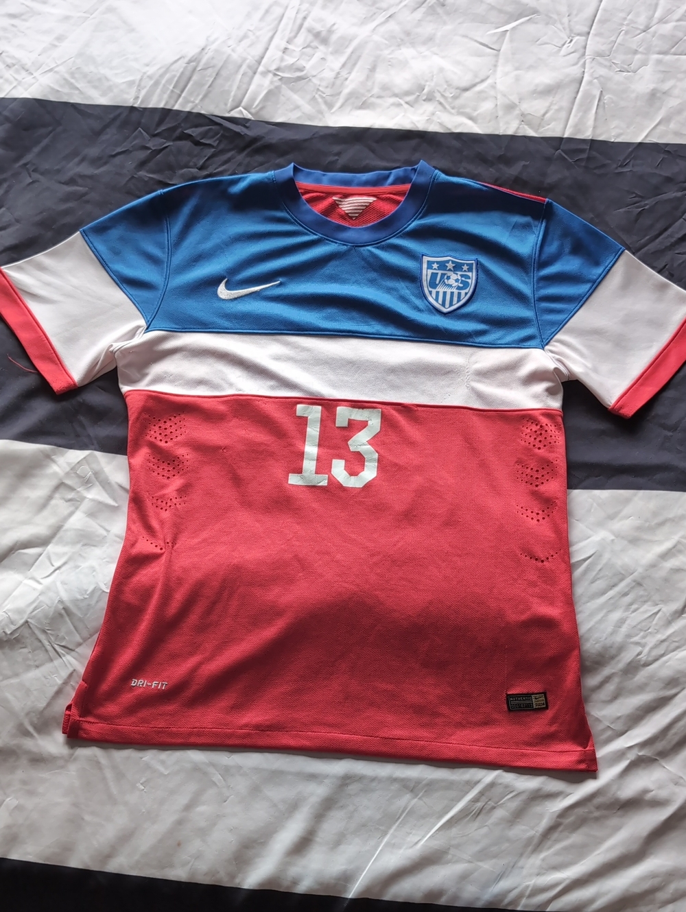 Men’s US Soccer 2014 NIKE Red, White & Blue "#13 Jones" Soccer Jersey Size Large